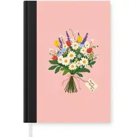 MuchoWow Notitieboek - Schrijfboek - Bloemen - Lint - Kaartje - Notitieboekje klein - A5 formaat - Schrijfblok