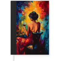 MuchoWow Notitieboek - Schrijfboek - Wijn - Vrouw - Sfeervol - Kleurrijk - Notitieboekje klein - A5 formaat - Schrijfblok