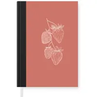 MuchoWow Notitieboek - Schrijfboek - Minimalistisch - Illustratie - Aardbei - Tak - Notitieboekje klein - A5 formaat - Schrijfblok