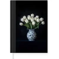 MuchoWow Notitieboek - Schrijfboek - Wit - Bloemen - Tulpen - Vaas - Notitieboekje klein - A5 formaat - Schrijfblok