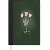 MuchoWow Notitieboek - Schrijfboek - Tulpen - Roze - Tekst - Love - Notitieboekje klein - A5 formaat - Schrijfblok