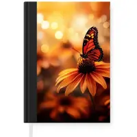 MuchoWow Notitieboek - Schrijfboek - Vlinder - Bloemen - Oranje - Notitieboekje klein - A5 formaat - Schrijfblok