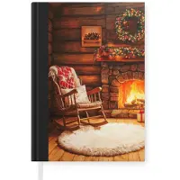 MuchoWow Notitieboek - Schrijfboek - Winter - Kerst - Huis - Openhaard - Notitieboekje klein - A5 formaat - Schrijfblok - Kerst - Cadeau - Kerstcadeau voor mannen, vrouwen en kinderen