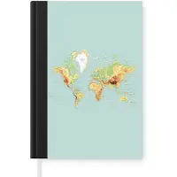 MuchoWow Notitieboek - Schrijfboek - Wereldkaart - Realistisch - Blauw - Notitieboekje klein - A5 formaat - Schrijfblok