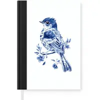 MuchoWow Notitieboek - Schrijfboek - Vogel - Delfts blauw - Illustratie - Bloemen - Notitieboekje klein - A5 formaat - Schrijfblok