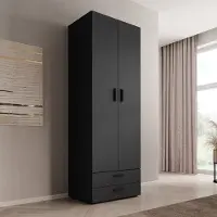 Meubella - Kledingkast Brussel - Antraciet - 74 cm - Met lades