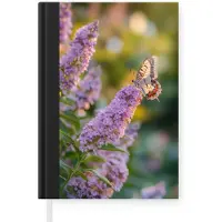 MuchoWow Notitieboek - Schrijfboek - Sierlijke - Vlinder - Paarse - Bloemen - Notitieboekje klein - A5 formaat - Schrijfblok
