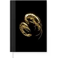 MuchoWow Notitieboek - Schrijfboek - Garnalen - Zwart - Goud - Dieren - Notitieboekje klein - A5 formaat - Schrijfblok