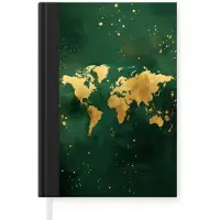 MuchoWow Notitieboek - Schrijfboek - Wereldkaart - Groen - Goud - Notitieboekje klein - A5 formaat - Schrijfblok