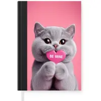 MuchoWow Notitieboek - Schrijfboek - Kat - Valentijn - Roze - Liefde - Notitieboekje klein - A5 formaat - Schrijfblok