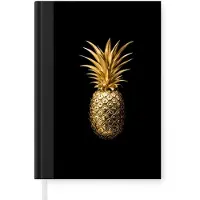 MuchoWow Notitieboek - Schrijfboek - Ananas - Zwart - Goud - Luxe - Notitieboekje klein - A5 formaat - Schrijfblok