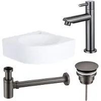 Qeramiq Fuente fonteinset - 30x30x10cm - 1 kraangat - hoek - keramiek - fonteinkraan gunmetal - glans wit SW696237/SW696207/SW696217/SW679885