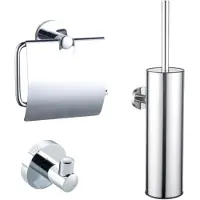 FortiFura Calvi Toiletset - toiletborstelhouder - gesloten - handdoekhaak - toiletrolhouder - met klep - chroom SW1111539/SW639922/SW1183142