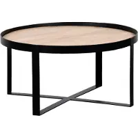 QUVIO Salontafel Anna – Rond – FSC-gecertificeerd mangohout – Zwart – Naturel