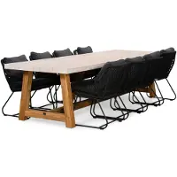 BUITEN living Velora/Portofino zwart dining tuinset | 8 personen | travertin + touw | 300cm