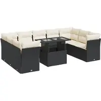 vidaXL 10-delige loungeset voor de tuin met kussens, zwart, polyrotan