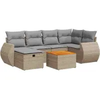 vidaXL 7-delige Loungeset met kussens poly rattan beige