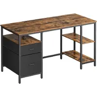 Songmics Computertafel – Met 3 Planken – Met 2 Lades – Vintage Bruin-Zwart – Stijlvol Bureau