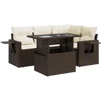 vidaXL 5-delige Loungeset met kussens poly rattan bruin