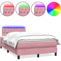 vidaXL Boxspring met matras en LED fluweel roze 120x220 cm