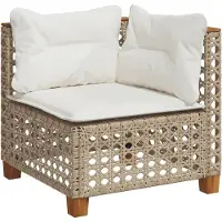 vidaXL Tuinhoekbank met kussens poly rattan beige