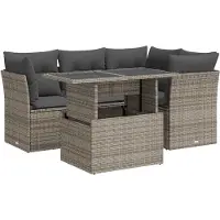 vidaXL 5-delige tuinmeubelset met kussens, grijs, polyrotan