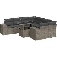 vidaXL 9-delige tuinmeubelset met kussens, grijs, polyrotan