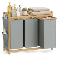 Songmics Wasmand – 3 Vakken – 3 x 50 L – 94 x 33 x 78 cm – Duifgrijs – Stijlvol en Praktisch