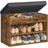 Songmics Schoenenbank – 3 Niveaus – 30 x 60 x 44 cm – Vintage Bruin – Compact Schoenenrek