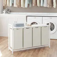 Songmics Wasmand – 4 Compartimenten – Wasverzamelaar – Met Plank – Wasbox – Slim Design