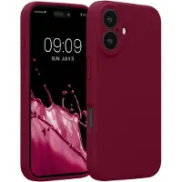 Kwmobile telefoonhoesje geschikt voor Apple iPhone 16 - TPU backcover met siliconen coating - Smartphone case in rabarber rood