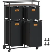 Songmics Wassorteerder – Met Wielen – 4 Uitneembare Zakken – Slim Wasbeheer