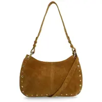 Manfield Cognac suède schoudertasje met gouden studs | Maat Onesize