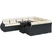 vidaXL 11-delige tuinmeubelset met kussens, zwart, polyrotan