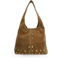 Manfield Taupe suède schoudertas met gouden studs | Maat Onesize