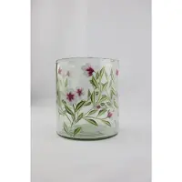 Mansion Atmosphere Windlicht Glas Met Roze Bloemen 13x13x15cm Groen groen Keramiek Mansion