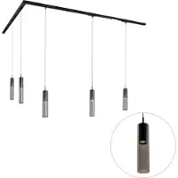 QAZQA Modern railsysteem met 5 hanglampen zwart 1-fase - Iconic Lloyd