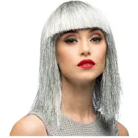 Boland - Pruik Crazy zilver Zilver - Steil - Halflang - Vrouwen - Showgirl - Glitter and Glamour