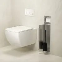 Mueller Round inbouw toiletrol en borstelhouder betegelbaar RVS