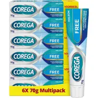 Corega Free - Kleefcrème - Kunstgebit - Sterke Fixatie - Bescherming Tegen Voedseldeeltjes - Comfort & Smaakvrij - Voordeelverpakking 6 x 70 g