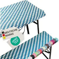 NYVI Bierbankkussens Set 130x70 cm Beierse Ruit - 1x Tafellaken voor 110x50 cm tafels & 2x Gevoerde kussens voor 110x25 cm banken