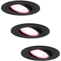 Hofronic Set van 3 Miro - Smart inbouwspots - WiFi + Bluetooth - Bestuurbaar via App - RGBWW Dimbaar - Zwart - kantelbaar - IP20 - Google home , Alexa en Siri