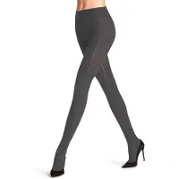 Falke Needlepoint eenkleurig katoen wol panty dames grijs - maat 40-42