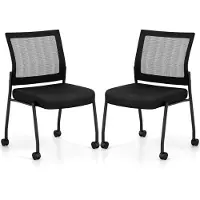 Costway Conferentiestoelen, set van 2, stapelbare bezoekersstoelen met wieltjes, netrug en gevoerde zitting, armloze stapelstoelen voor kantoor, conferentie, zwart