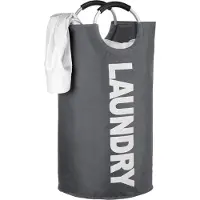BOTC Wasmand - Waszak - Laundry basket - Wassorteerder 90 liter - 38x72 cm - waszak vouwbaar - draagbaar wasbox - grijs