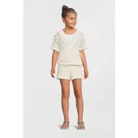 Me & My Monkey crochet wrap top crème T-shirt Ecru Meisjes Katoen Overslagkraag - maat 134/140
