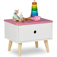 Relaxdays nachtkastje kinderkamer - 31 x 38 x 30 cm - met lade - kinderkast - wit-roze