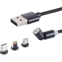 S-Conn USB-A Magnetladekabel, 3in1, 540°, schwarz, 2m