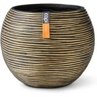 Capi Europe Vaas bol Rib 22x18 zwart goud bloempot