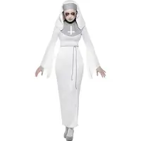 Smiffys Haunted asylum nun kostuum (wit en grijs, S (36/38))
